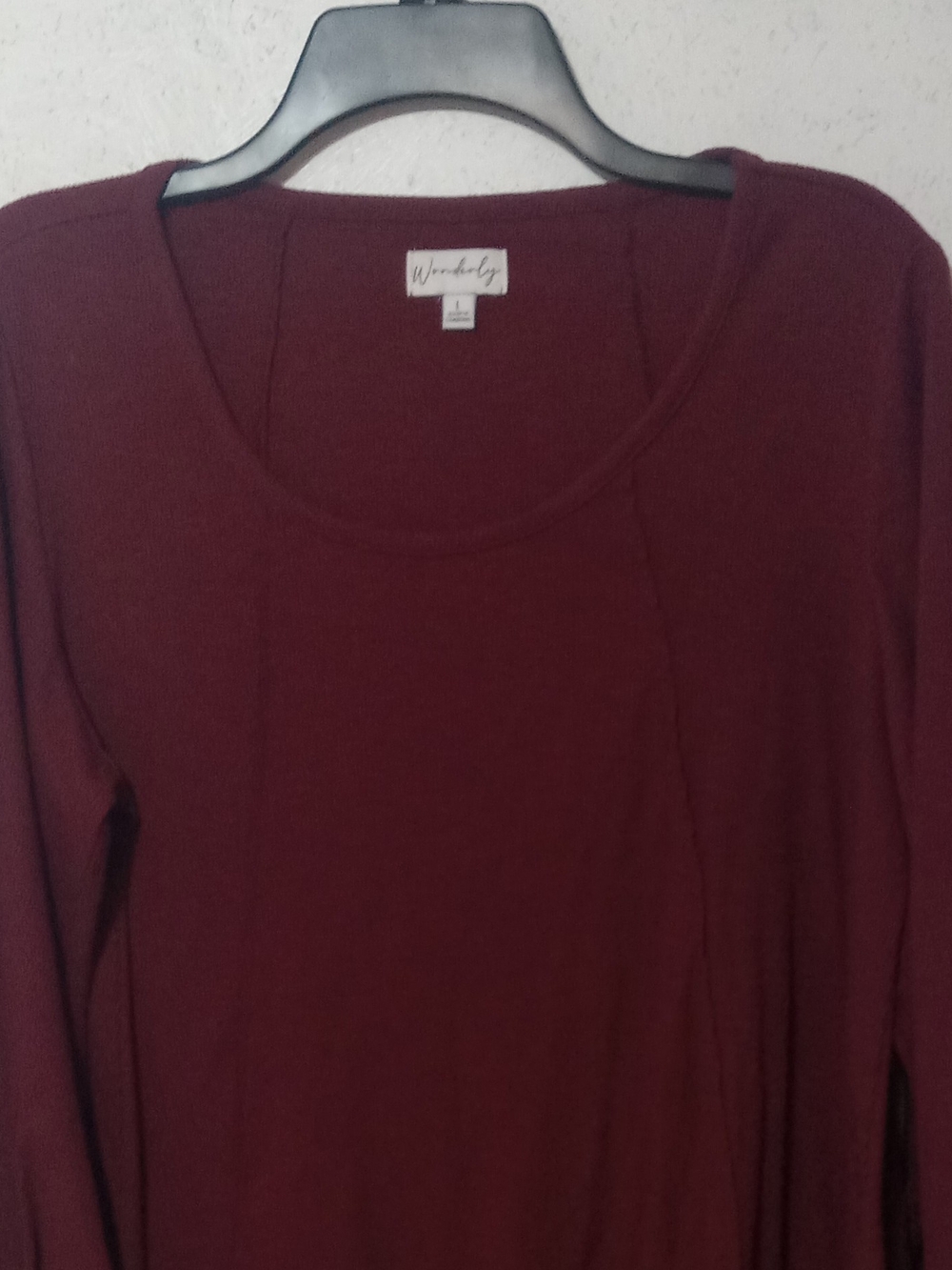 Wonderly Women's Long Sleeve Scoop Neck Top - Burgundy